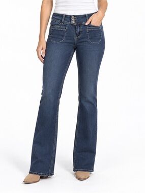 Zanadi Y2K Dark Wash Low Rise Flare Jeans Patch Pockets Size 11